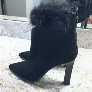 Elegant Black mink  Fur-Trimmed Ankle Boots